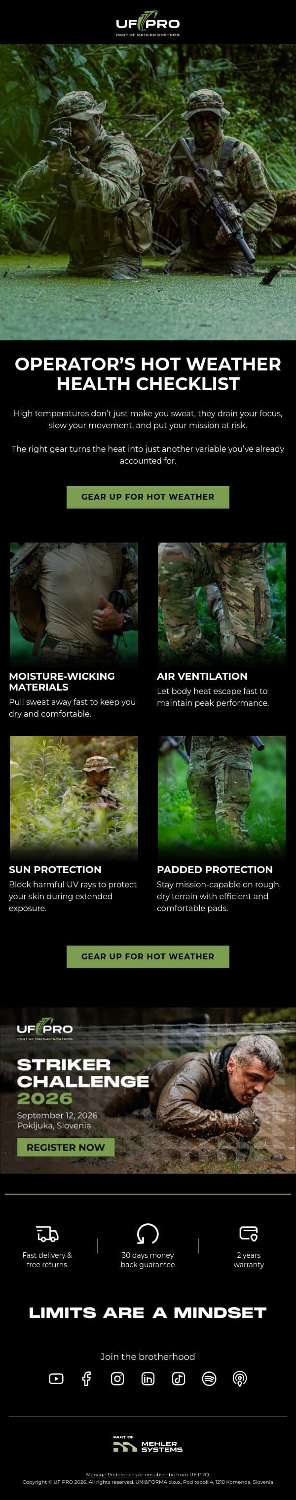 Your Hot-Weather Checklist for Staying Sharp and Operational email from UF PRO screenshot