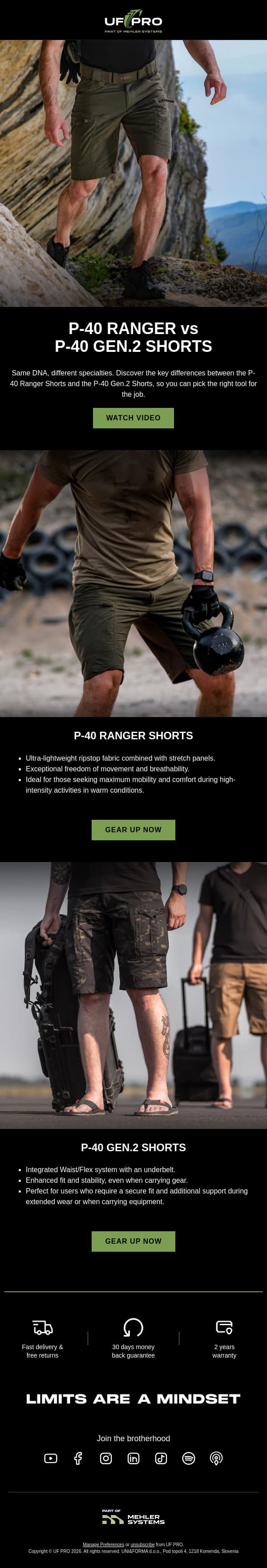 Which UF PRO Shorts Are Made for You? email from UF PRO screenshot