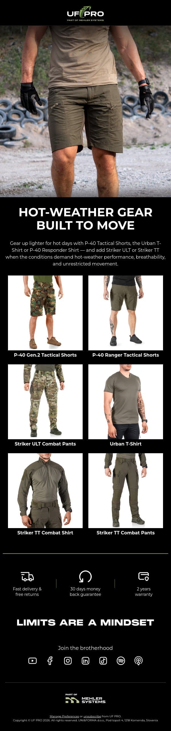 Mission-Ready Gear for the Heat email from UF PRO screenshot