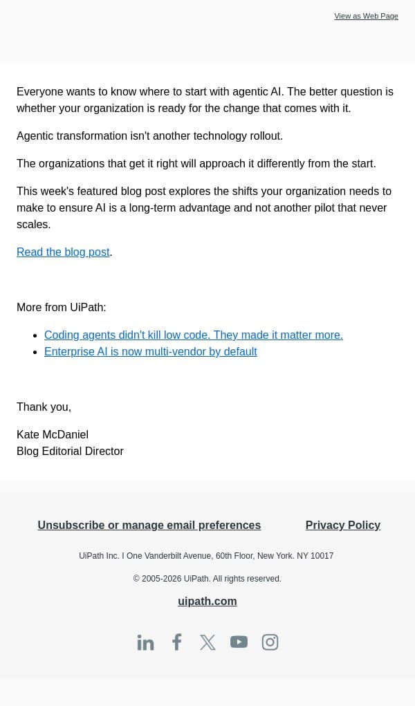 The transformation mistake leaders keep making email from UiPath screenshot