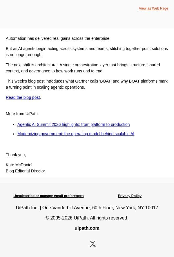 Don't miss the BOAT email from UiPath screenshot