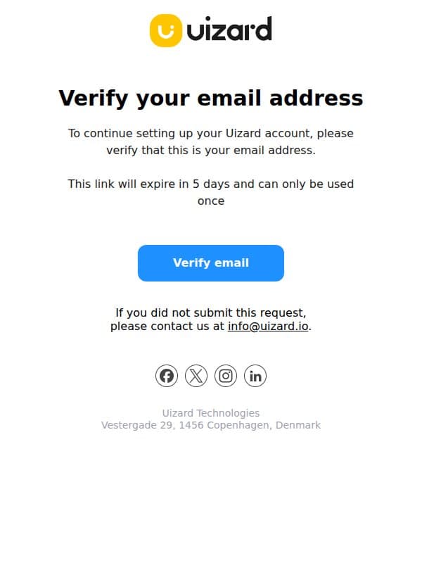 Please verify your email email from Uizard screenshot