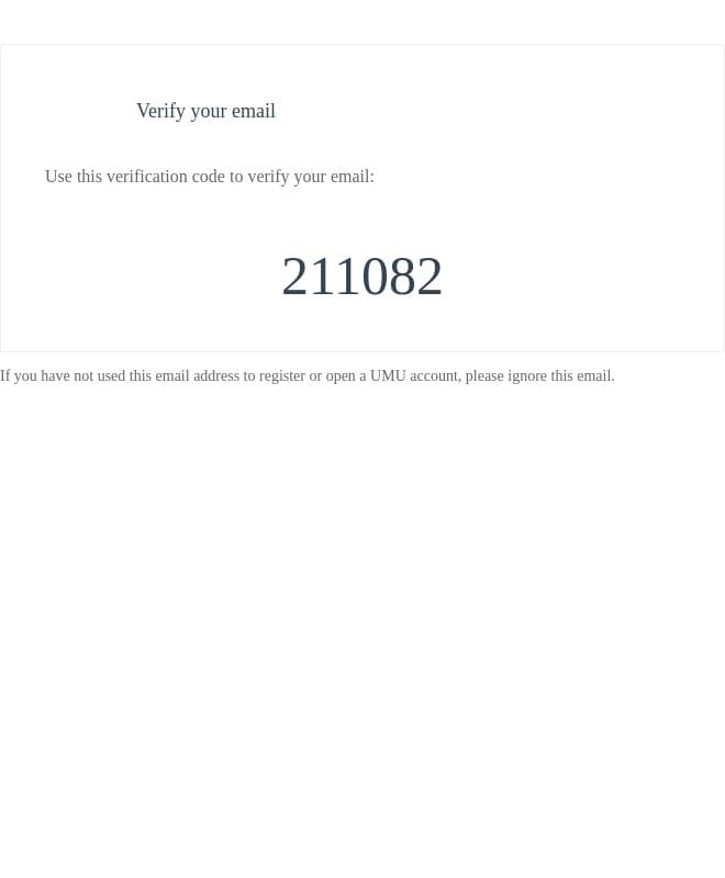 Verify your Email email from Umu screenshot