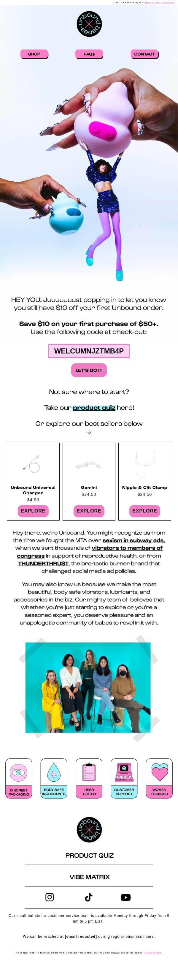 Takin' it to the sheets email from Unbound screenshot