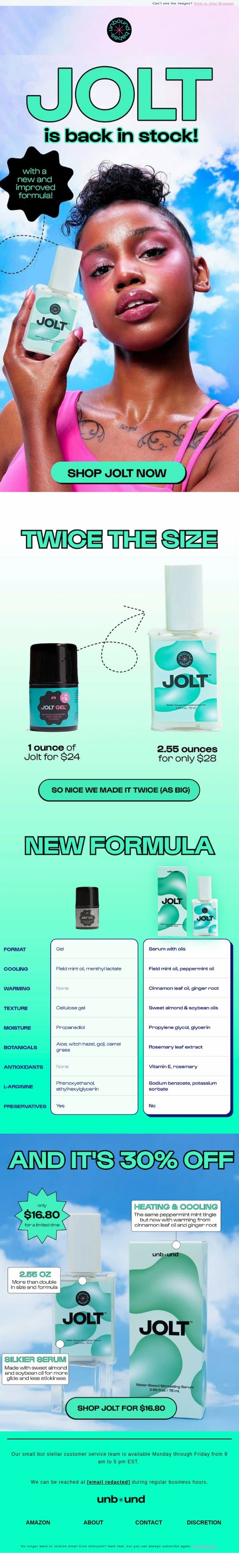 ⚡ JOLT IS BACK IN STOCK ⚡ email from Unbound screenshot