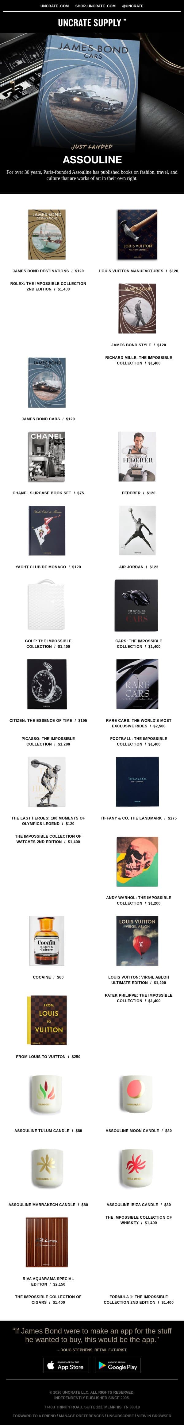 Just Landed / Assouline email from Uncrate screenshot