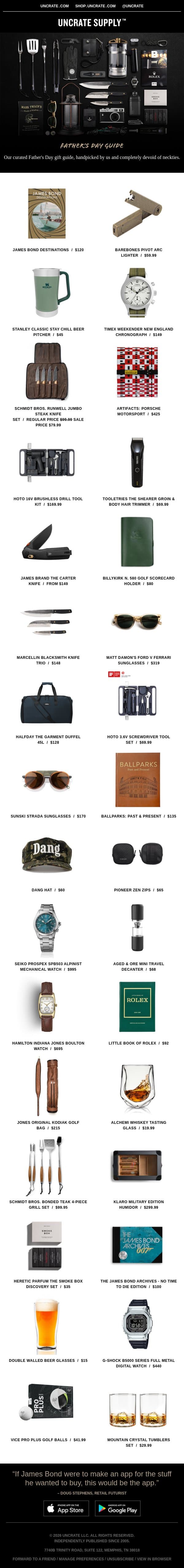 Father's Day Guide email from Uncrate screenshot