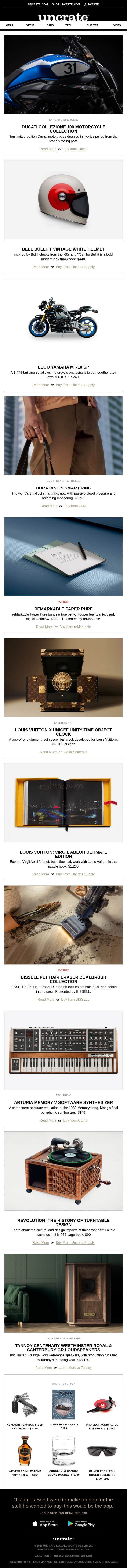 Ducati Collezione 100 Motorcycle Collection & more email from Uncrate screenshot