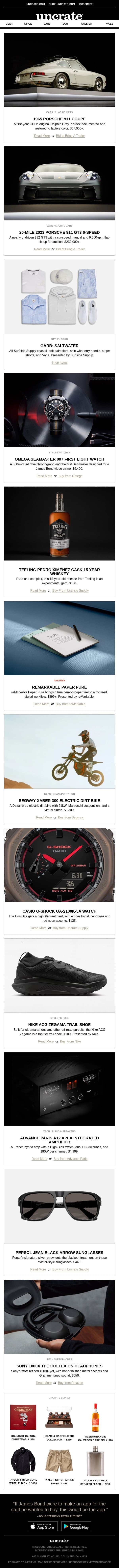 1965 Porsche 911 Coupe & more email from Uncrate screenshot