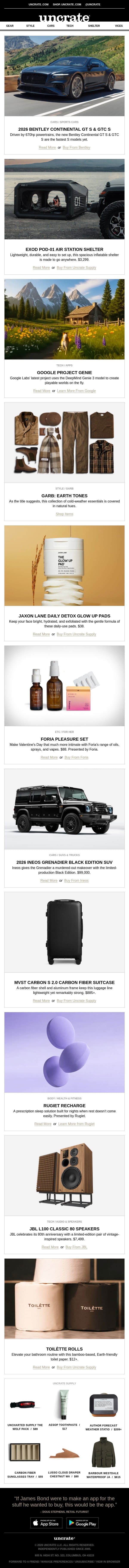2026 Bentley Continental GT S & GTC S & more email from Uncrate screenshot