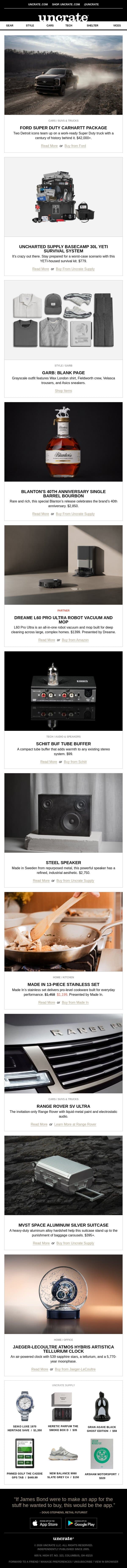Ford Super Duty Carhartt Package & more email from Uncrate screenshot
