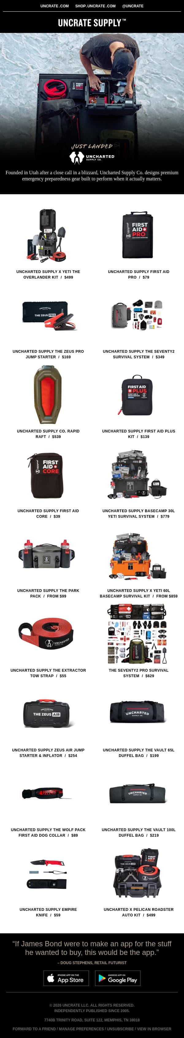 Just Landed / Uncharted Supply email from Uncrate screenshot