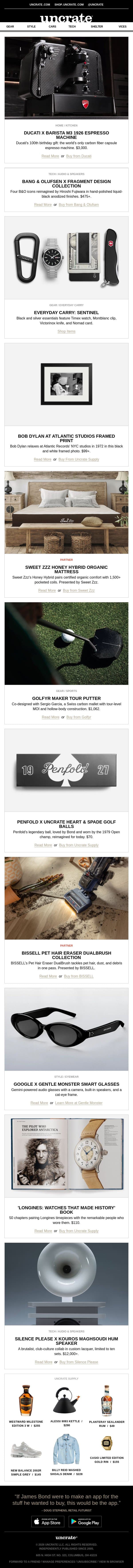 Ducati x Barista M3 1926 Espresso Machine & more email from Uncrate screenshot