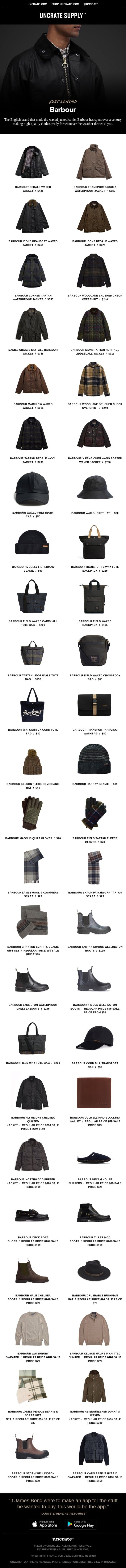 Just Landed / Barbour email from Uncrate screenshot