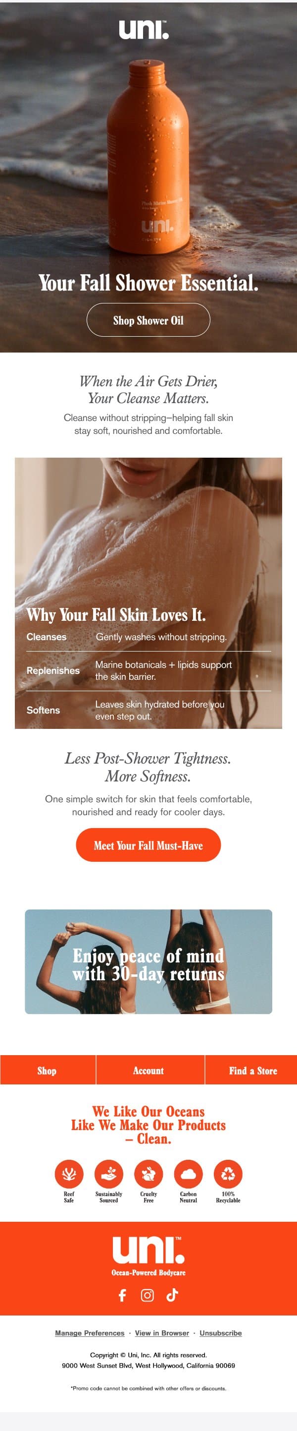 Dry Skin Season Starts in the Shower. email from Uni screenshot