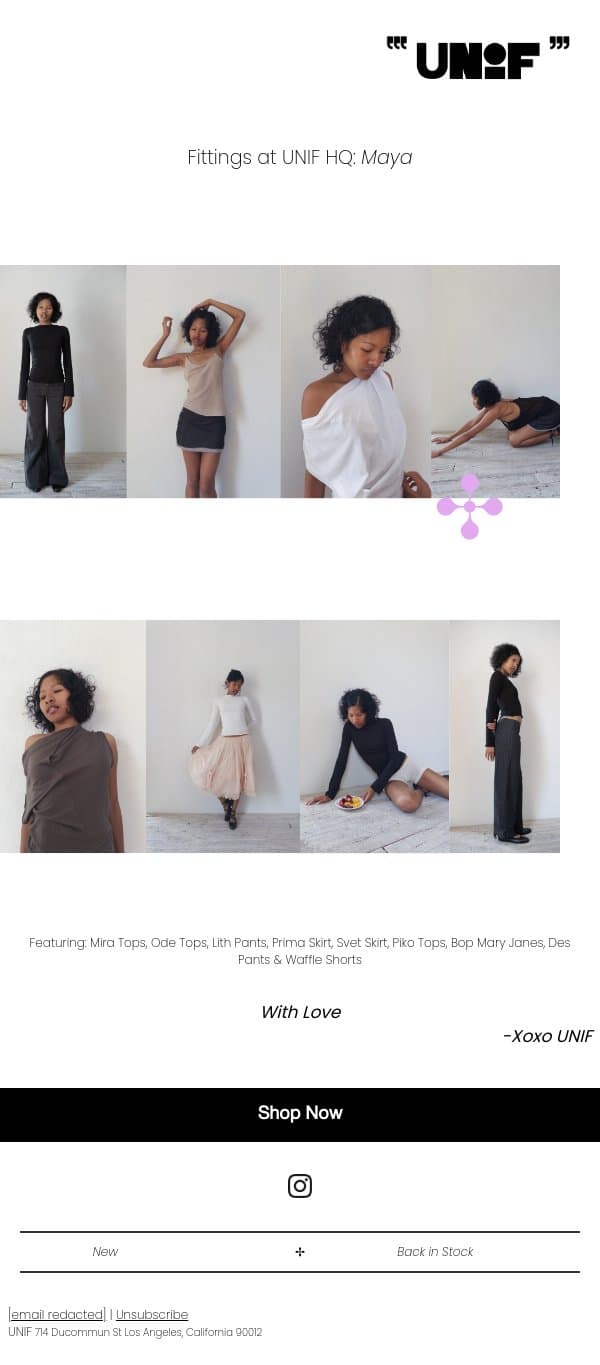 Summer Fittings @ UNIF email from UNIF screenshot