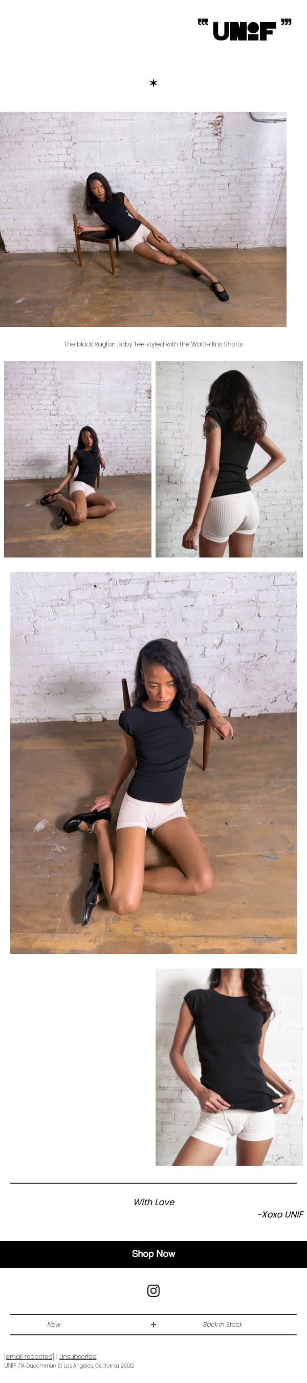 Raglan Tee Restock email from UNIF screenshot