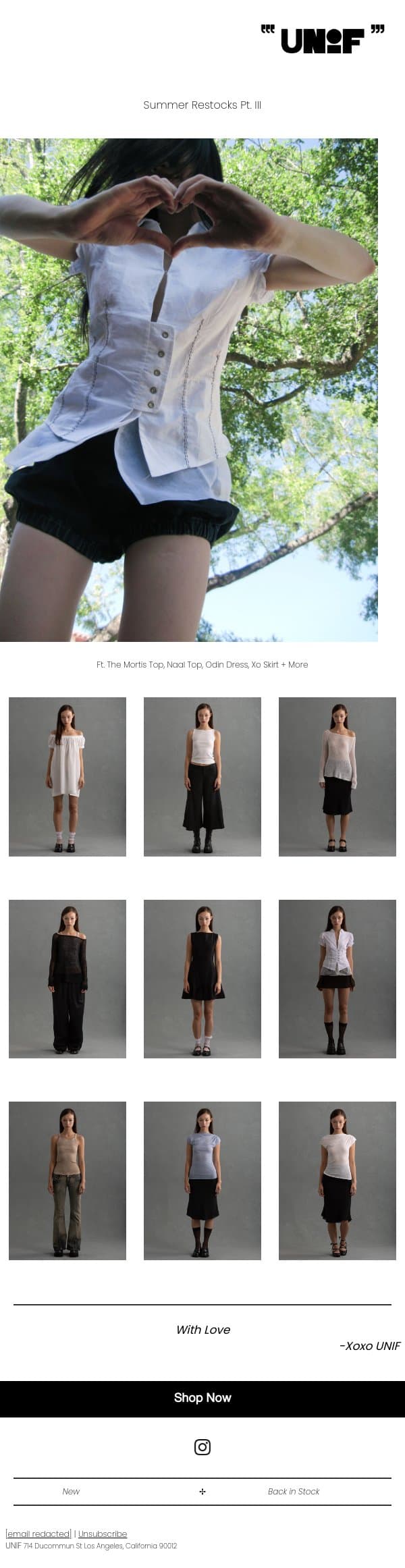 Summer Restocks Pt. III email from UNIF screenshot