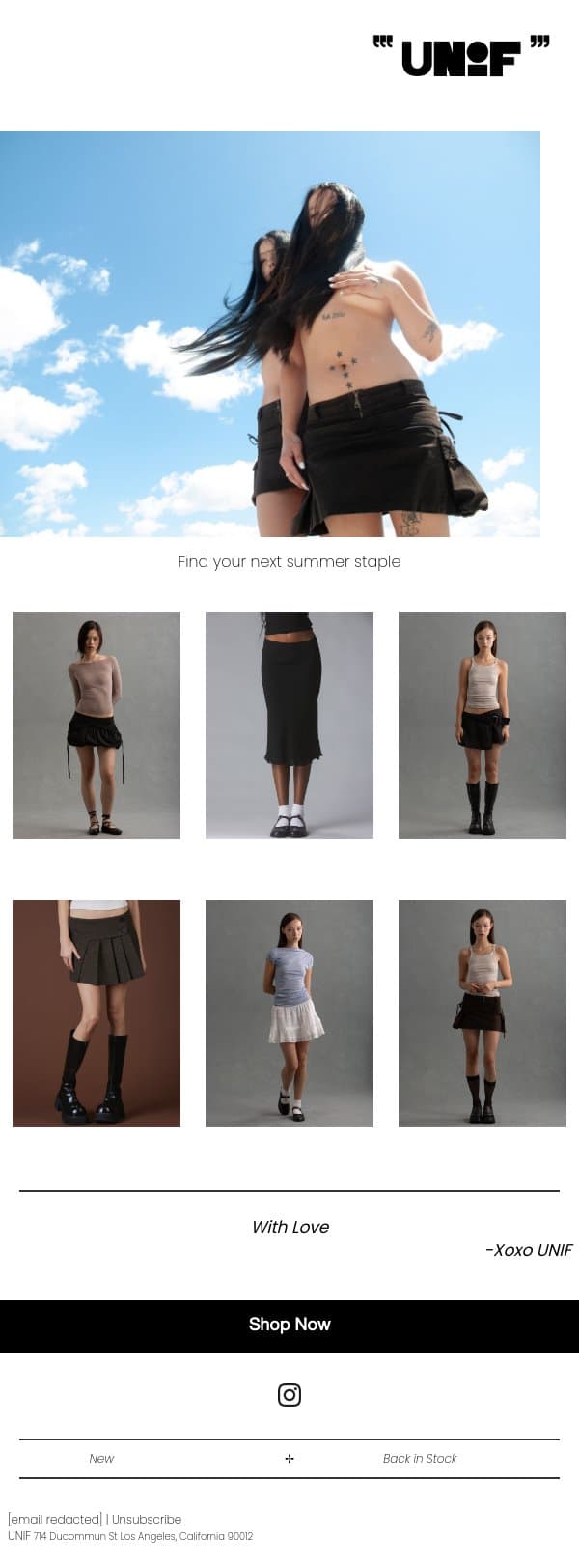 Mini Skirt Season email from UNIF screenshot