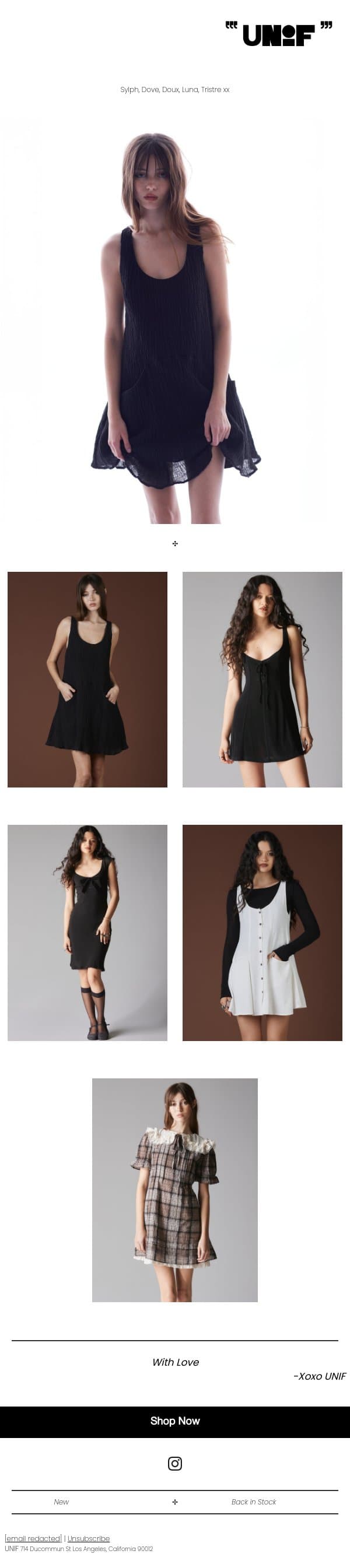 Dress Restock ✣ email from UNIF screenshot