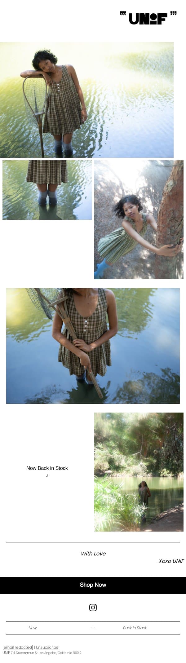 Mizuna Dress in Debs Park email from UNIF screenshot