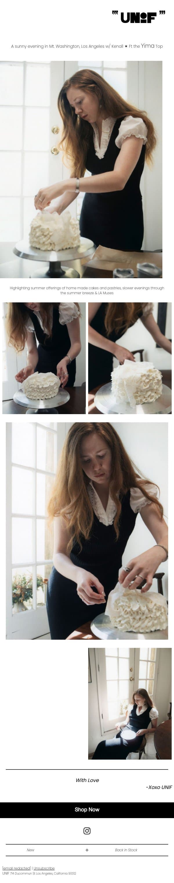 Edible Lace & the Yima Top email from UNIF screenshot