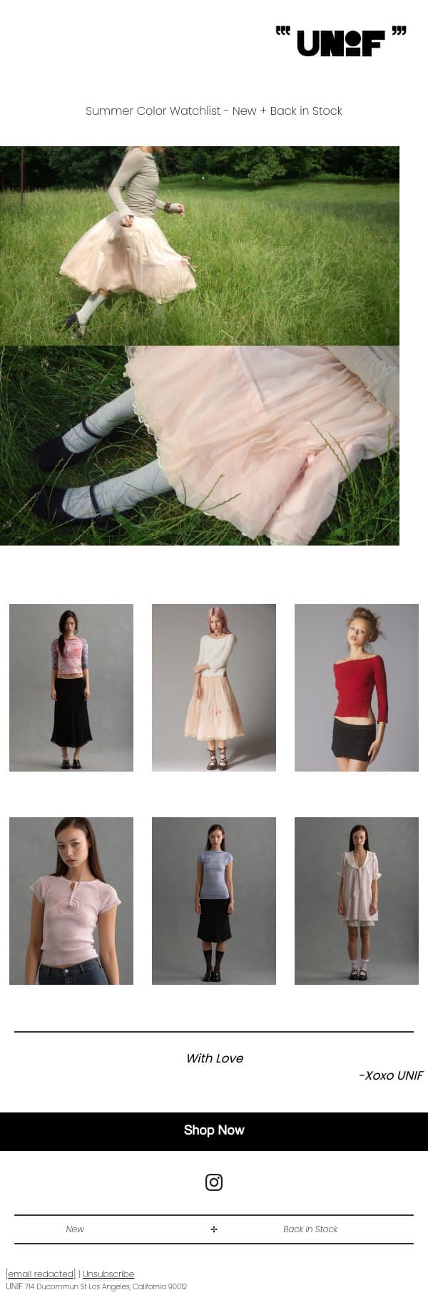 Color Coded xoxo email from UNIF screenshot