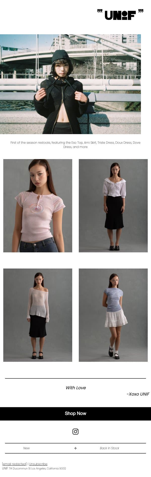 Fall Restocks I. email from UNIF screenshot