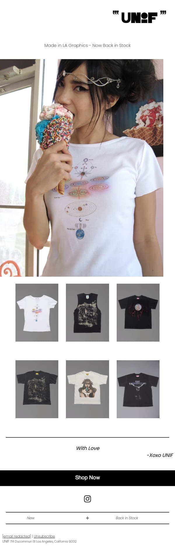Graphic Tee Restock email from UNIF screenshot