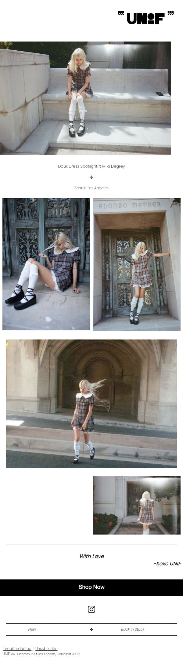 Doux Dress Highlight email from UNIF screenshot