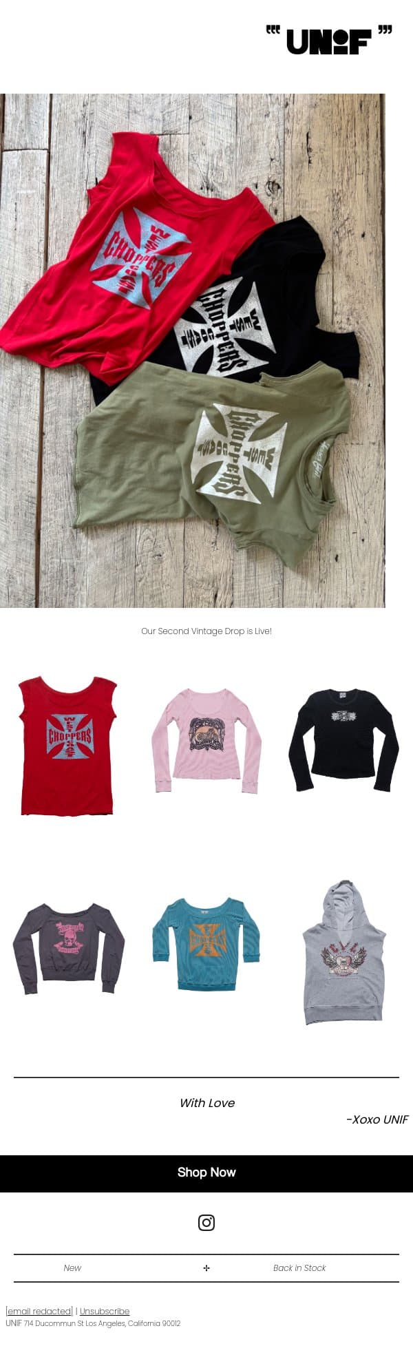 S/S Vintage Pt 2 email from UNIF screenshot