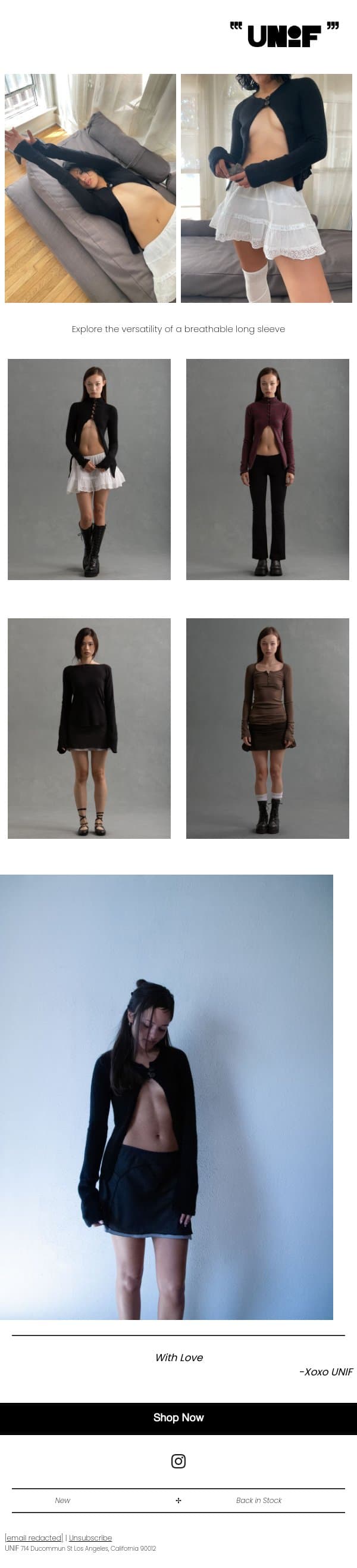 The Summer Long Sleeve email from UNIF screenshot