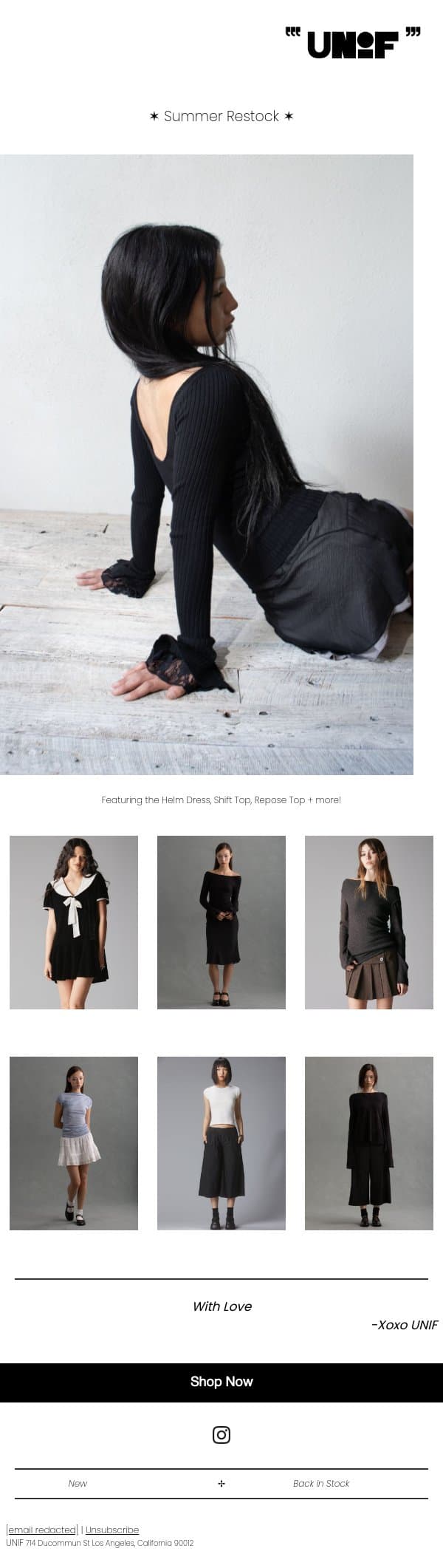 Summer Restocks ✶ Pt. II email from UNIF screenshot