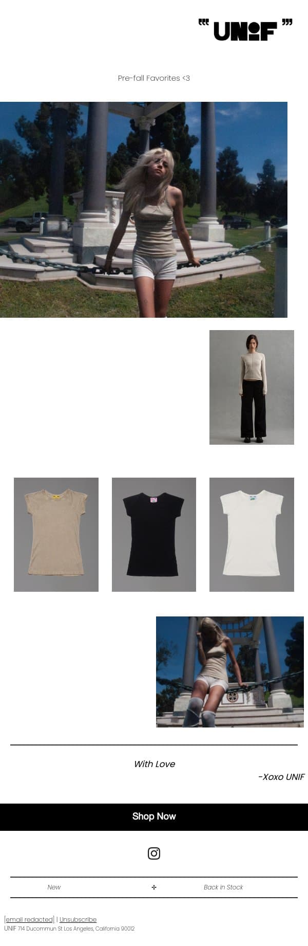 Pre-Fall Favorites email from UNIF screenshot