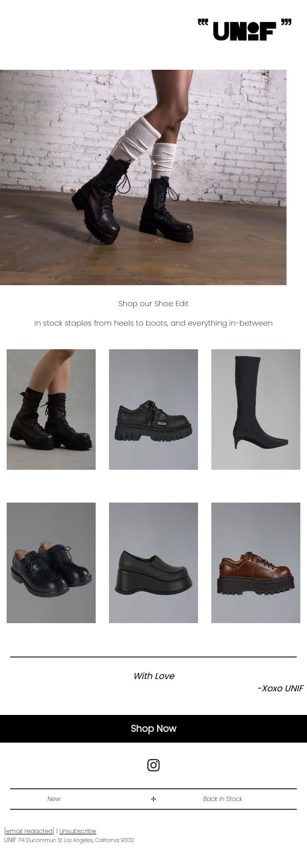 The Shoe Edit email from UNIF screenshot