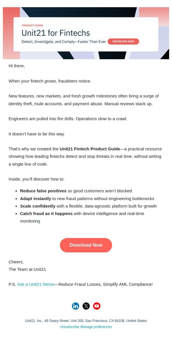 🔍 Discover How to Outsmart Fraudsters with Unit21 email from Unit21 screenshot