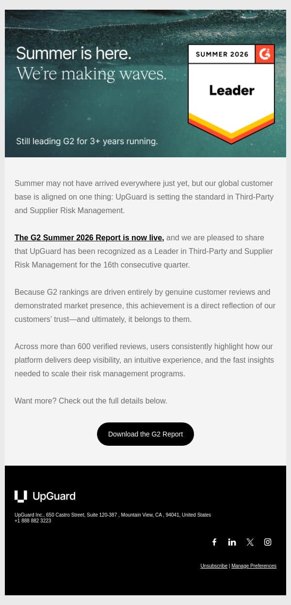 ⚡ Deep visibility, fast insights: Why users rate UpGuard #1 email from UpGuard screenshot