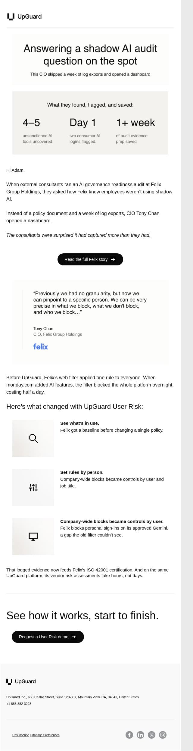 How do you know nobody's using Shadow AI? email from UpGuard screenshot