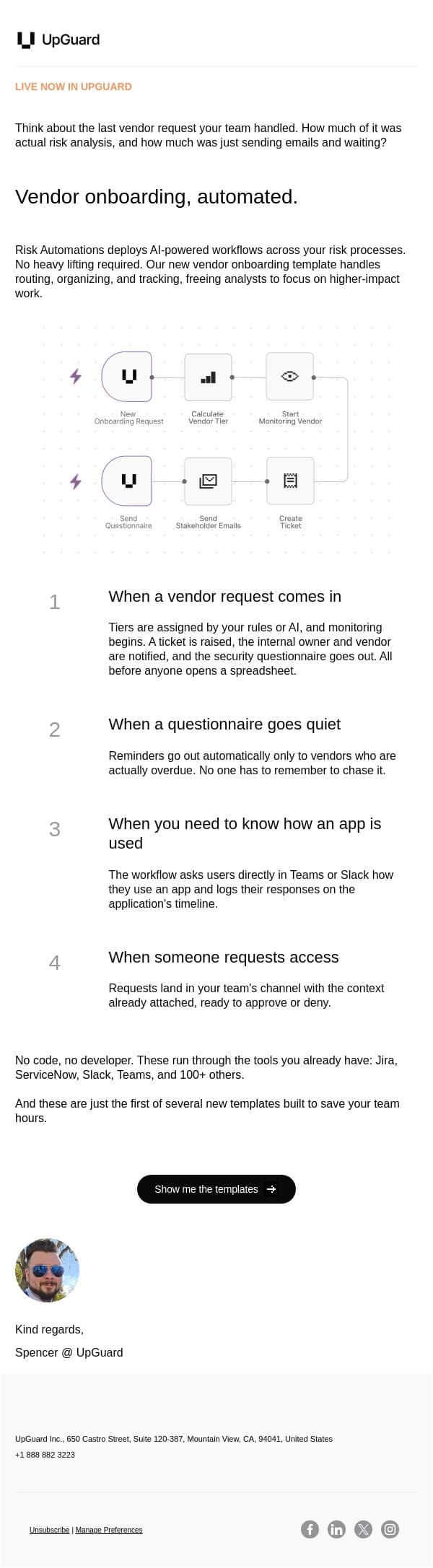 The waiting part of risk work is over. email from UpGuard screenshot