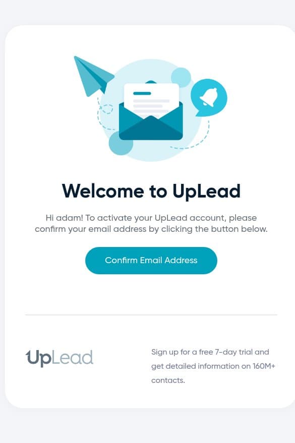 UpLead – Confirm your email address email from UpLead screenshot