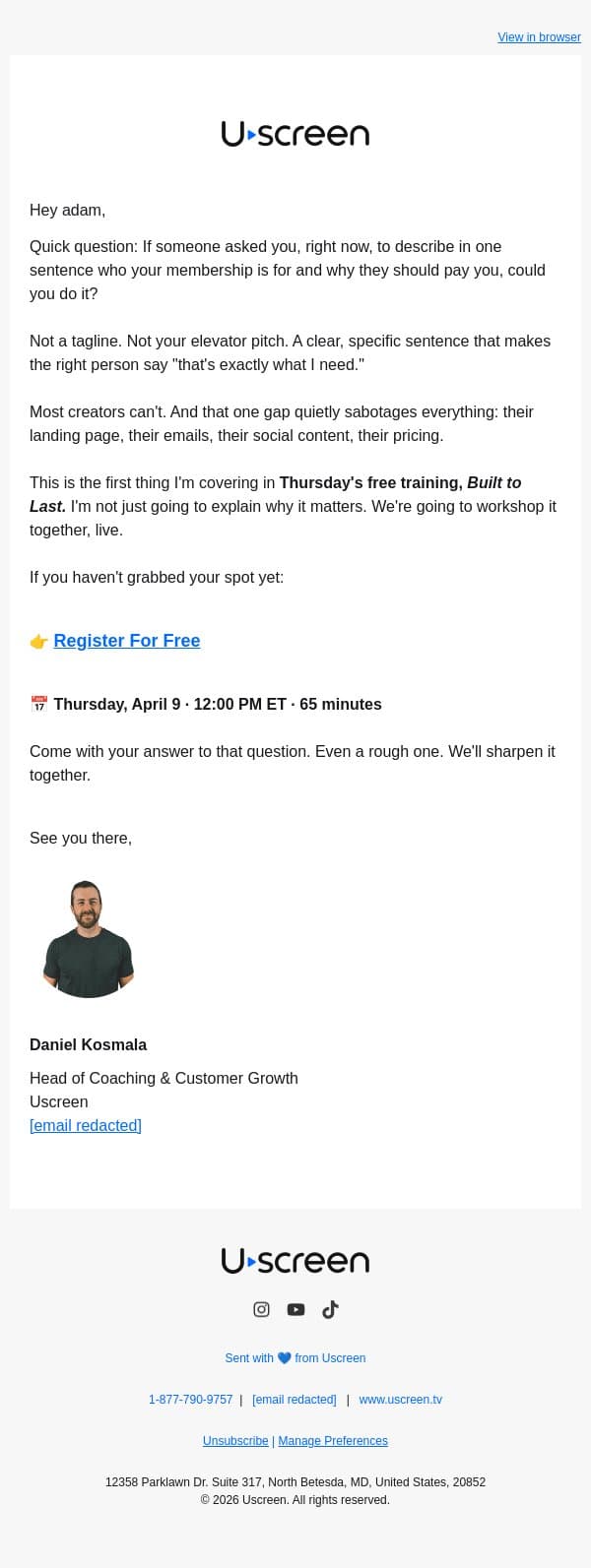 The one thing 90% of creators skip (and why it costs them) email from Uscreen screenshot