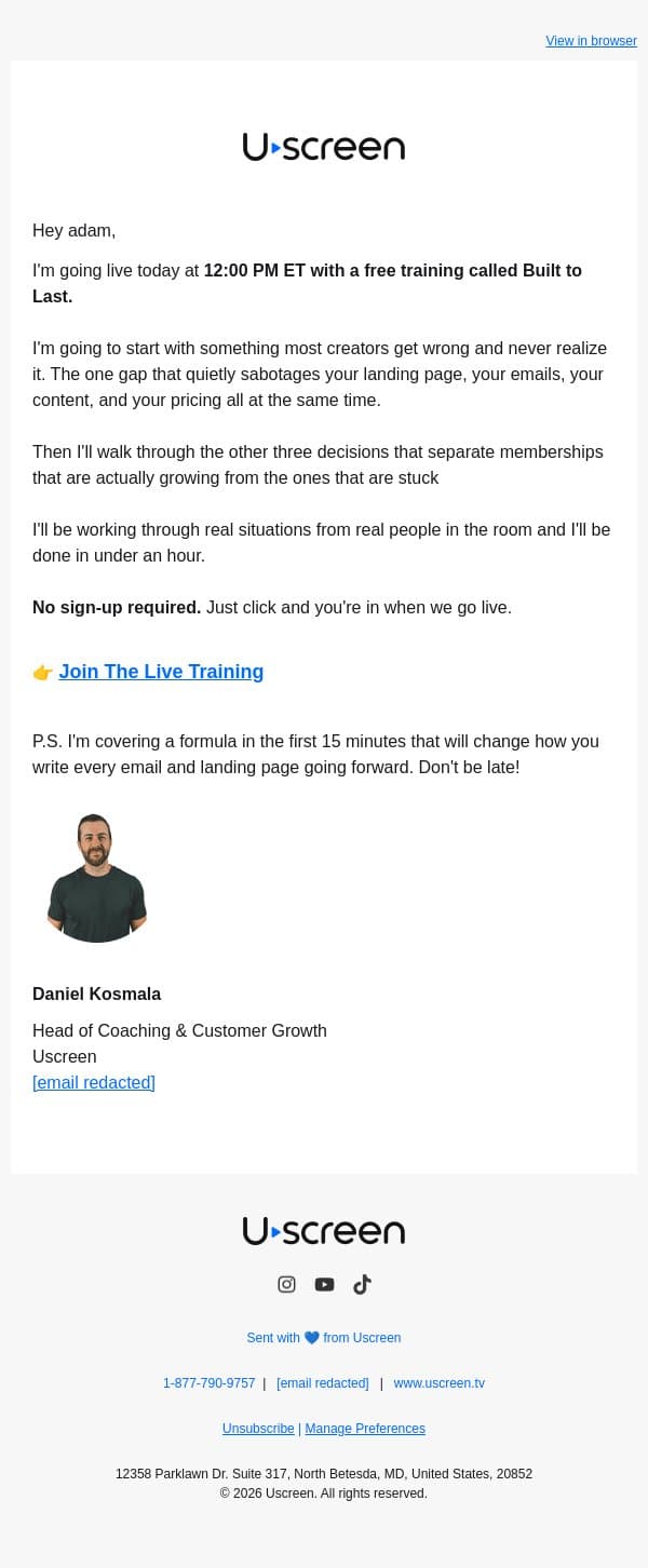 Most creators can't answer this one question (can you?) email from Uscreen screenshot