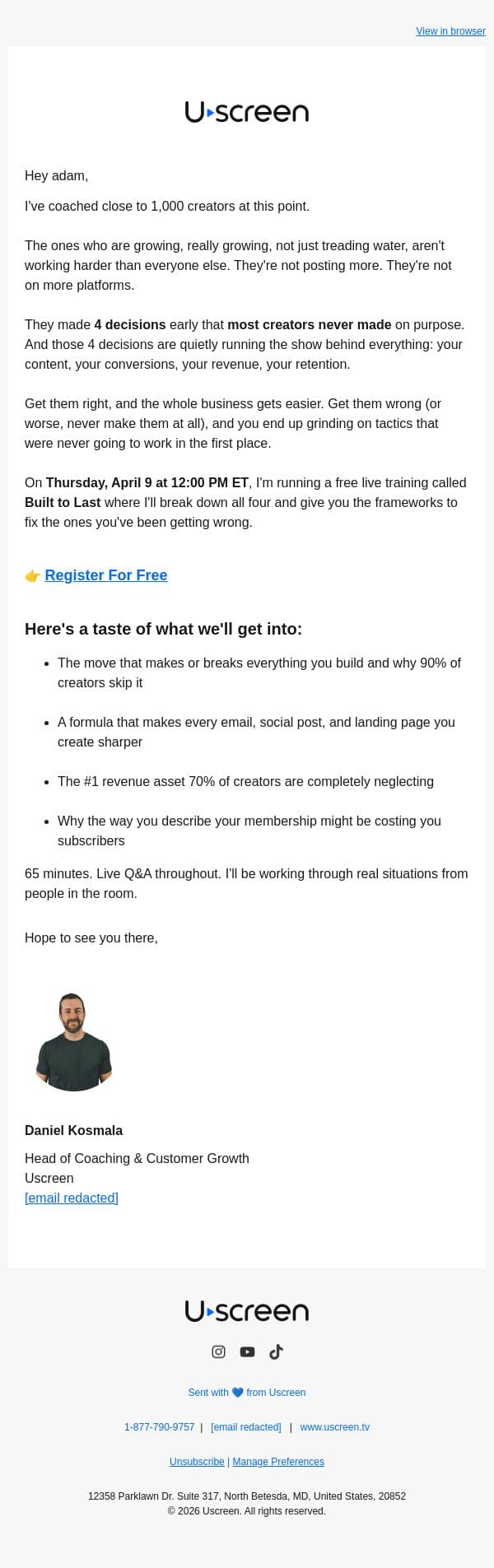 You're doing everything right — and still stuck. email from Uscreen screenshot