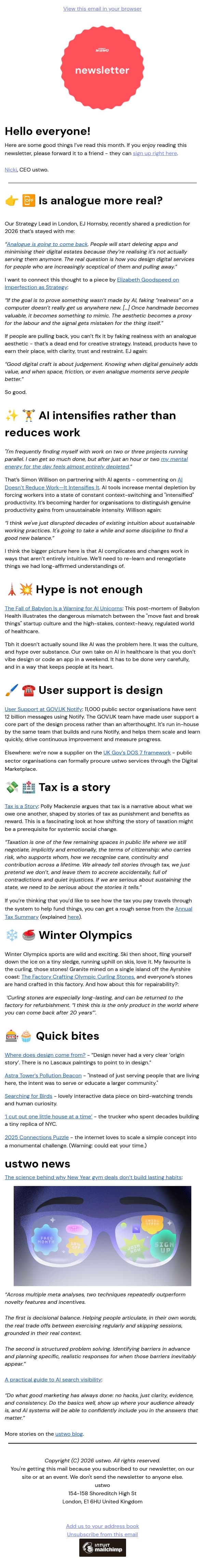Is analogue more real? email from ustwo screenshot