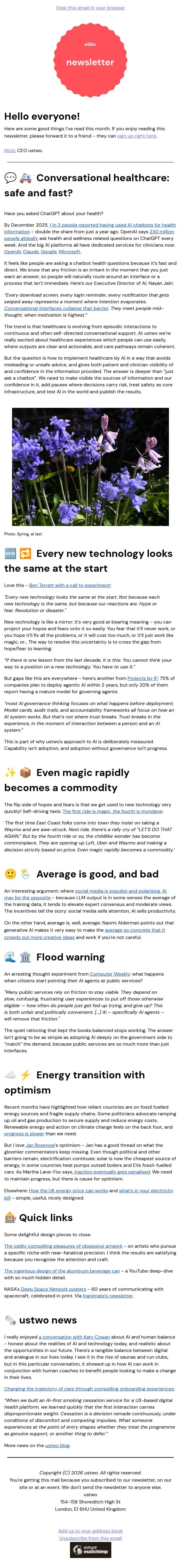 Conversational healthcare: safe and fast? email from ustwo screenshot