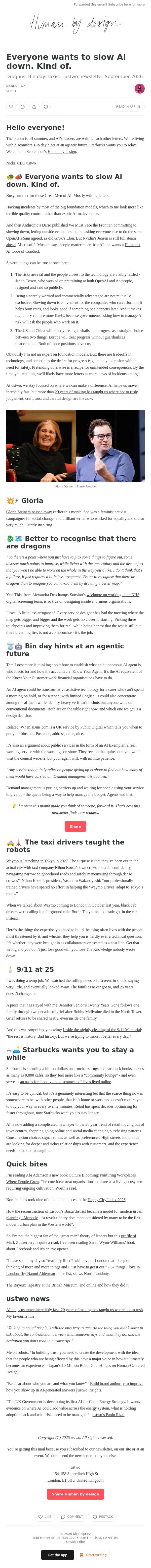 Everyone wants to slow AI down. Kind of. email from ustwo screenshot
