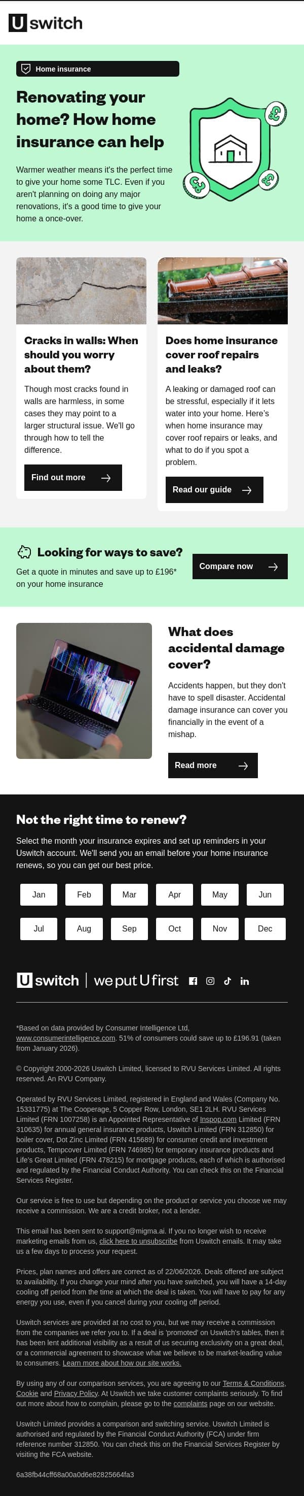 Make sure your home's in tip-top shape email from Uswitch screenshot