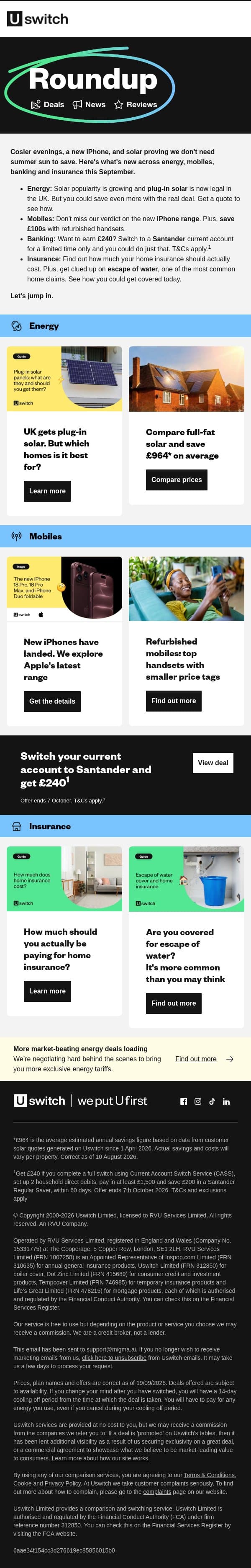 September Roundup: new iPhone verdict and lots more email from Uswitch screenshot