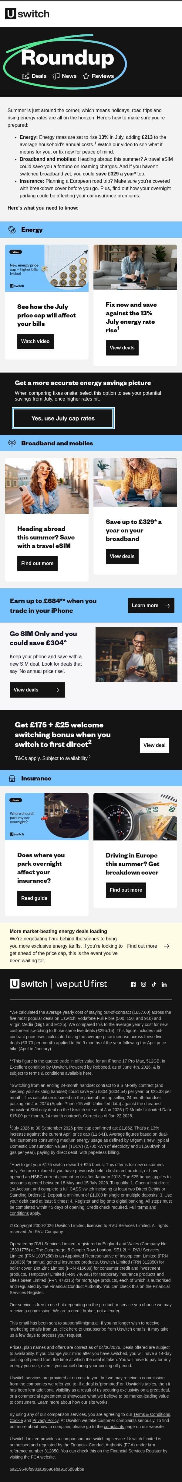 Get your finances summer-ready with Roundup email from Uswitch screenshot