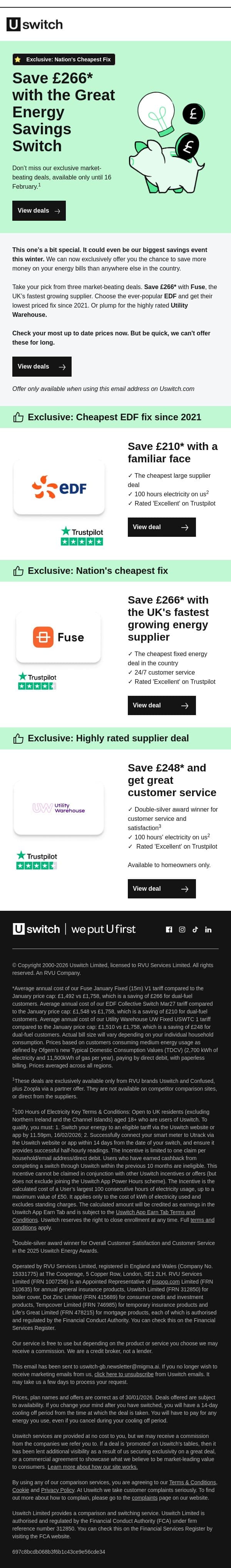 The Great Energy Savings Switch is here email from Uswitch screenshot